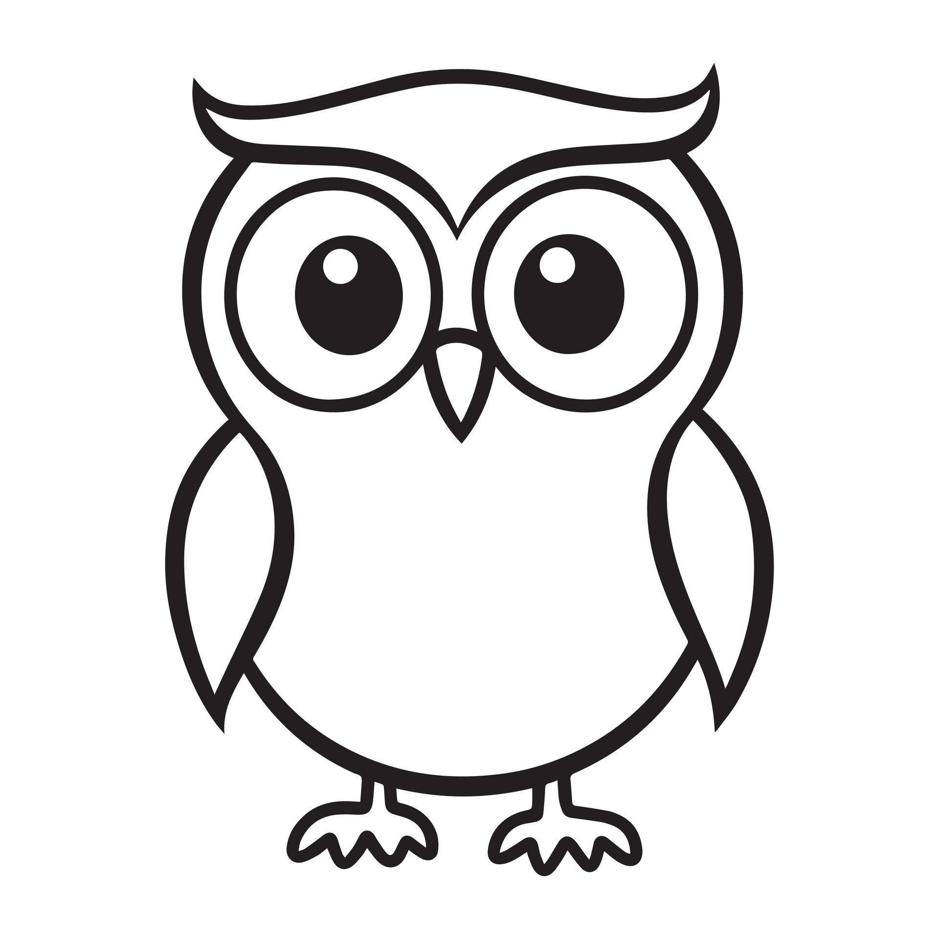 Owl Outline Design, Owl Clipart, Cute Owl illustration in black and ...