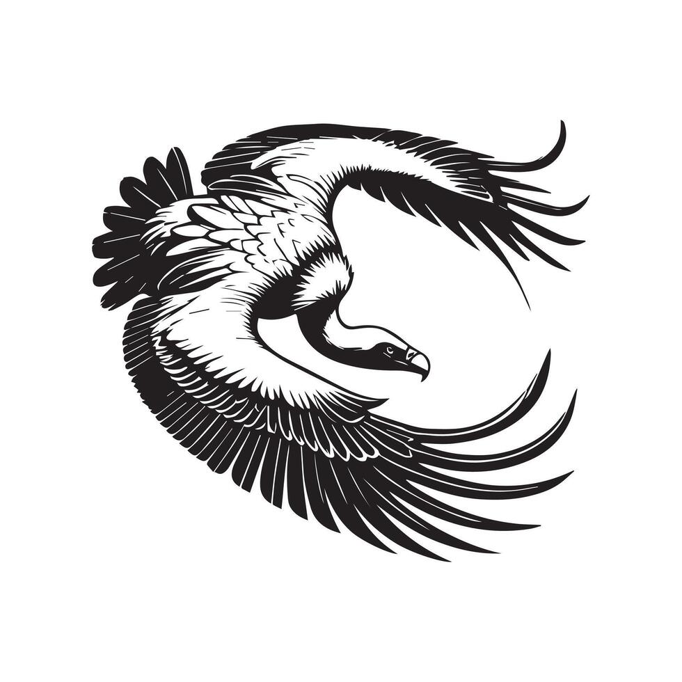 Vulture silhouette, Vulture Bird clipart, A vulture birds In flight Turning illustration vector