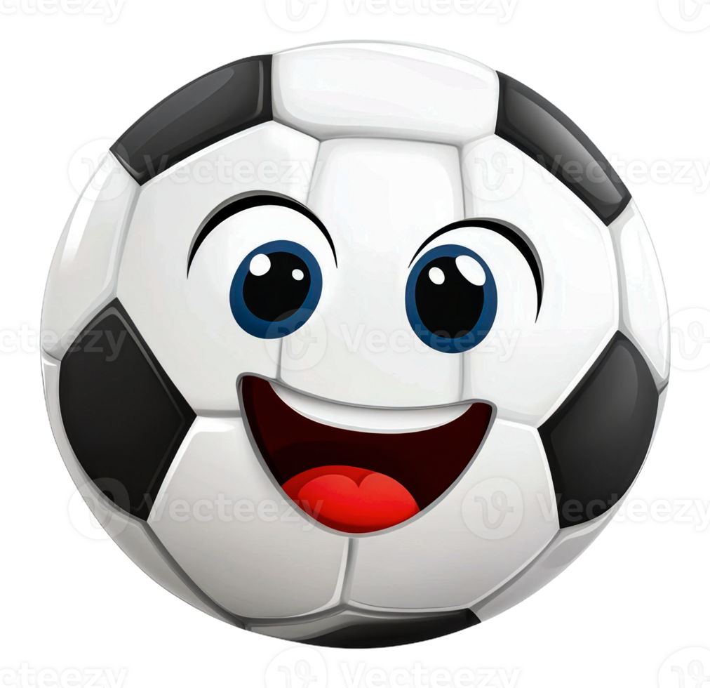 Smiling soccer ball with expressive eyes, cut out - stock . png