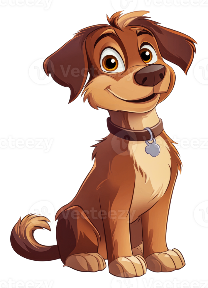 Happy cartoon dog sitting with a joyful expression, cut out - stock . png