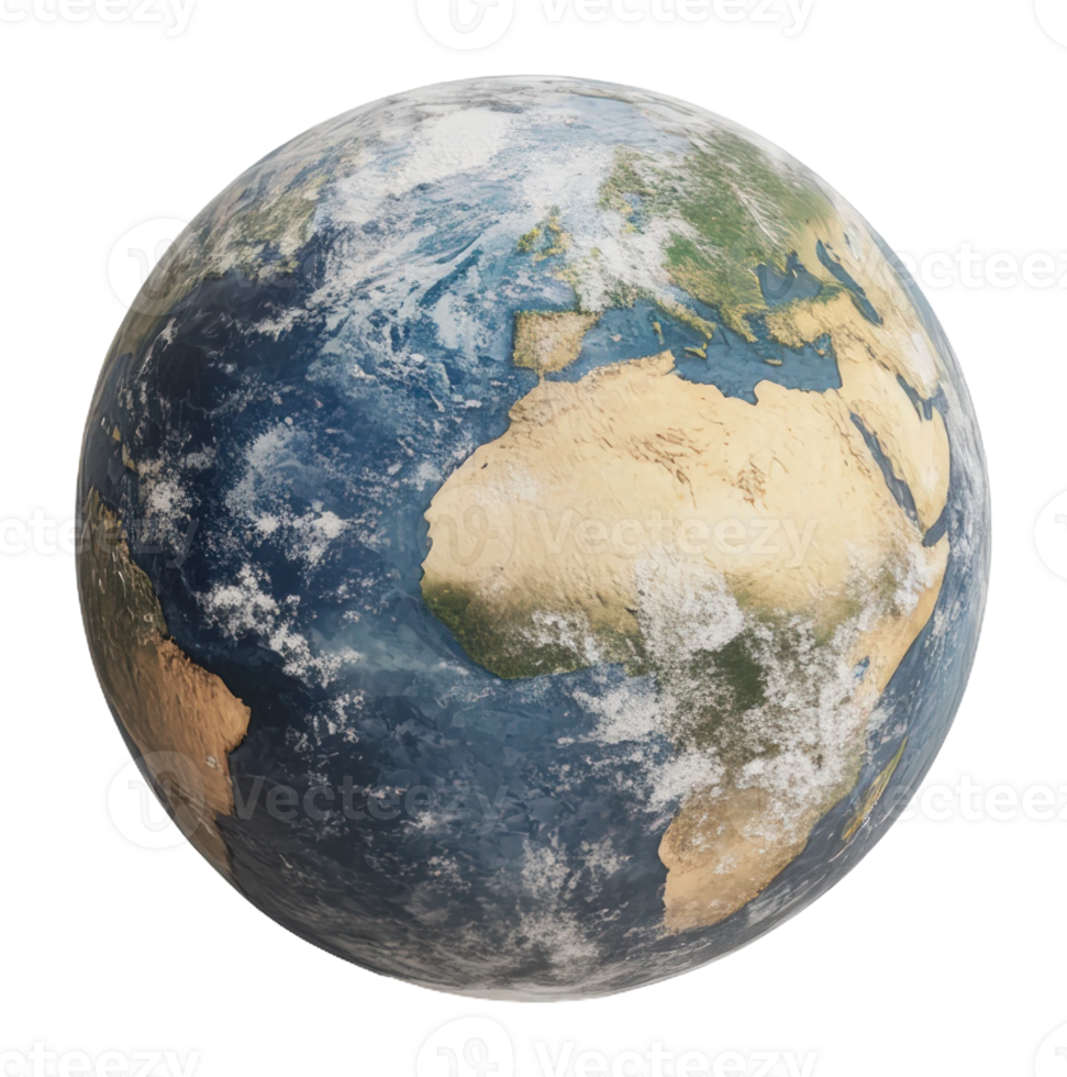 3D Earth model with detailed continents and oceans, cut out - stock . png