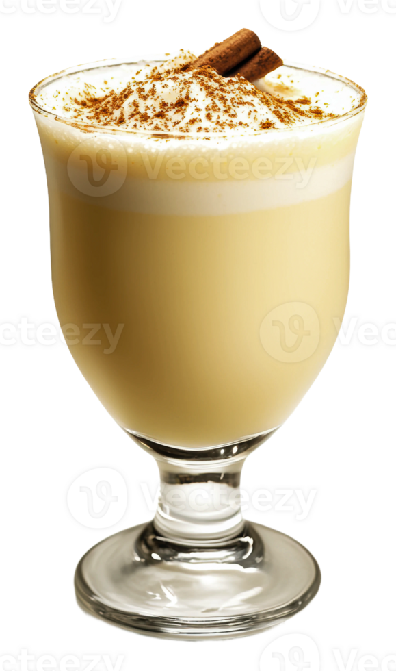Creamy eggnog in a glass with spices, cut out - stock . png