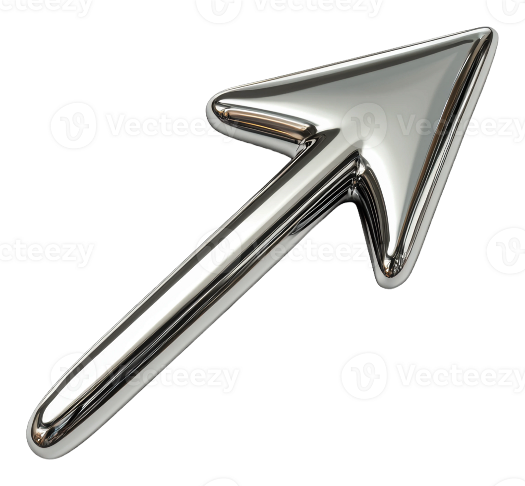 Metallic arrow sign pointing upward, cut out - stock . png