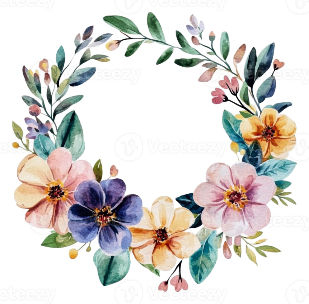 Floral watercolor wreath design, cut out - stock . png