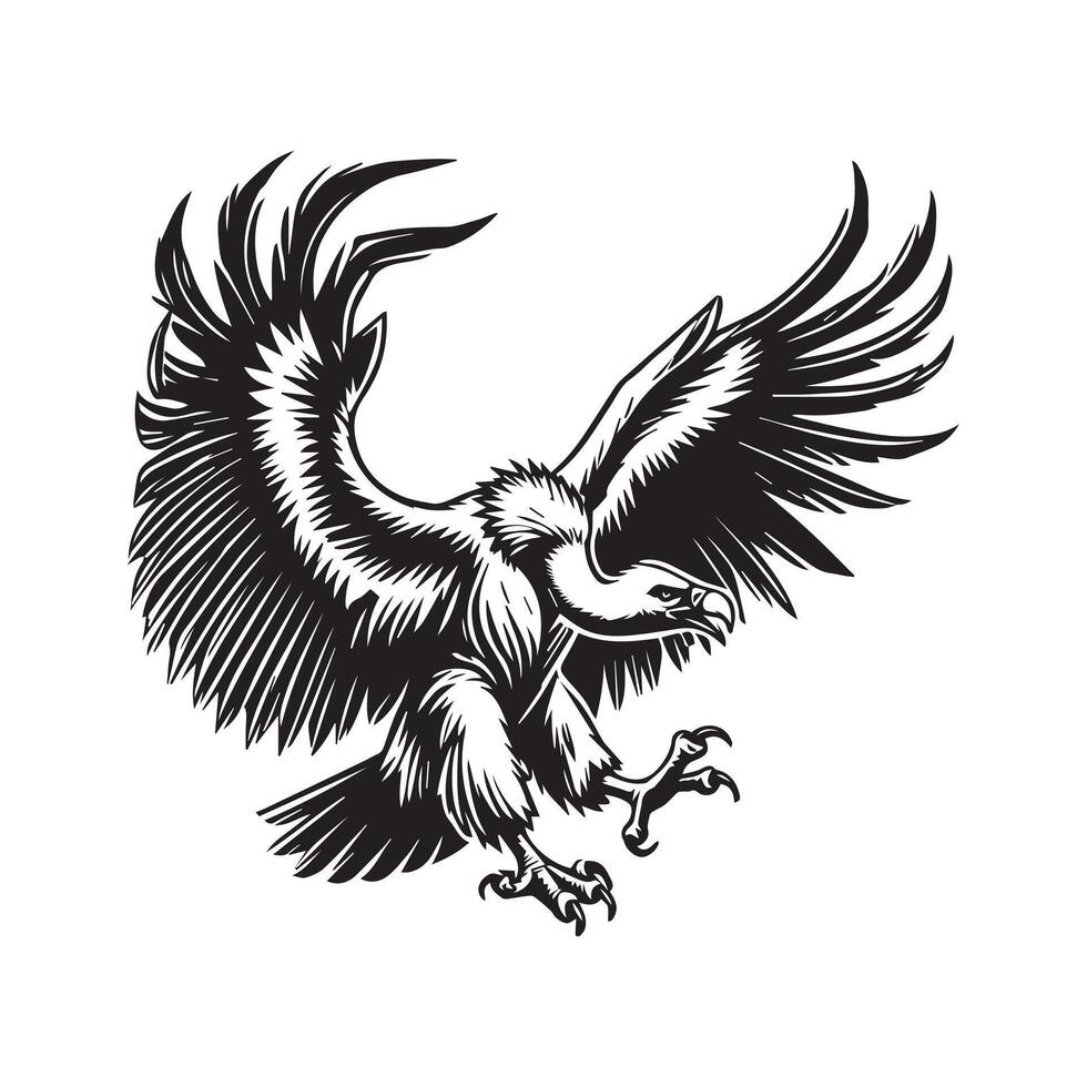 Vulture silhouette, Vulture Bird clipart, A vulture bird Wing Flapping Display illustration vector