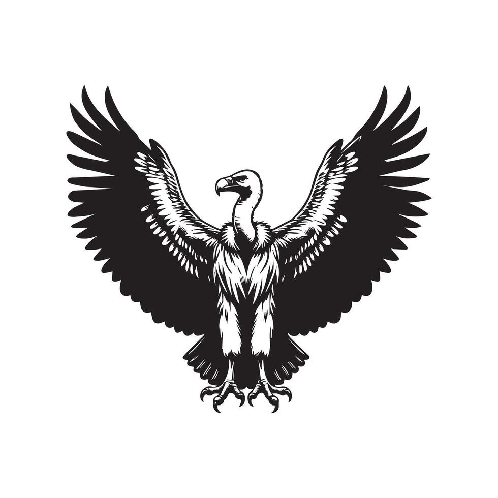Vulture silhouette, Vulture Bird clipart, A vulture of spreading its wings wide illustration vector