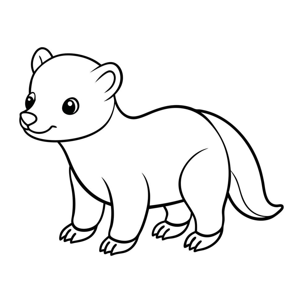 Honey badger Outline Design, Honey badger Clipart, Cute Baby Honey badger illustration in black and white vector