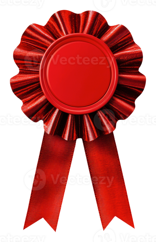 Red award ribbon with smooth surface and tails, cut out - stock . png