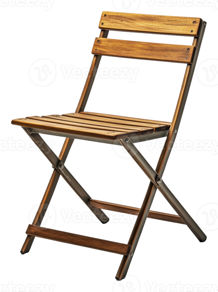 Wooden folding chair in a simple design, cut out - stock . png