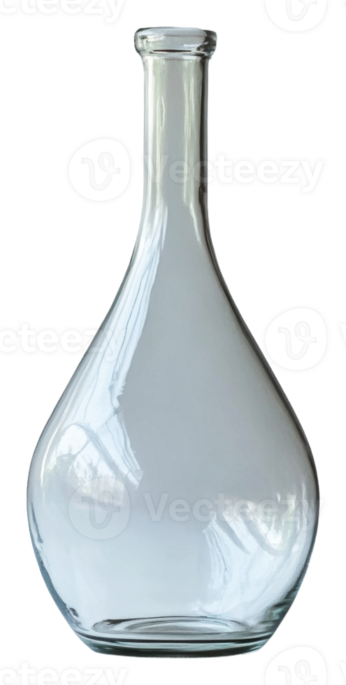 Clear glass bottle in simple, elegant design, cut out - stock . png
