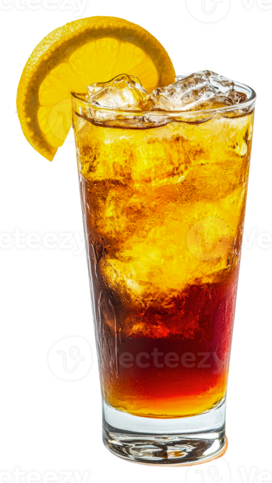 Refreshing iced tea with lemon slice in summer, cut out - stock . png
