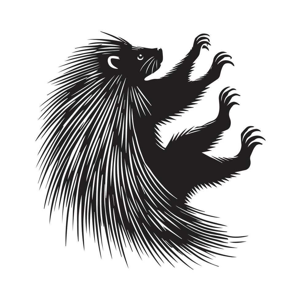 Porcupine silhouette, Porcupine Rodent Clipart, A porcupine Climbing Grip illustration in black and white vector