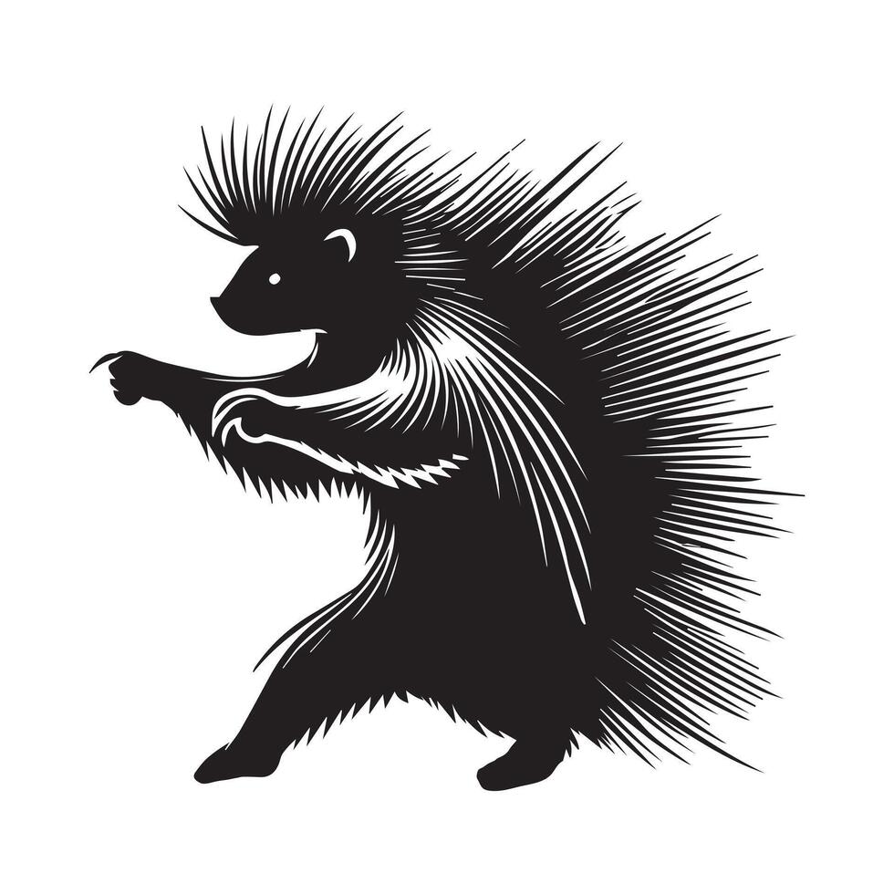 Porcupine silhouette, Porcupine Rodent Clipart, A porcupine Quill Shake illustration in black and white vector