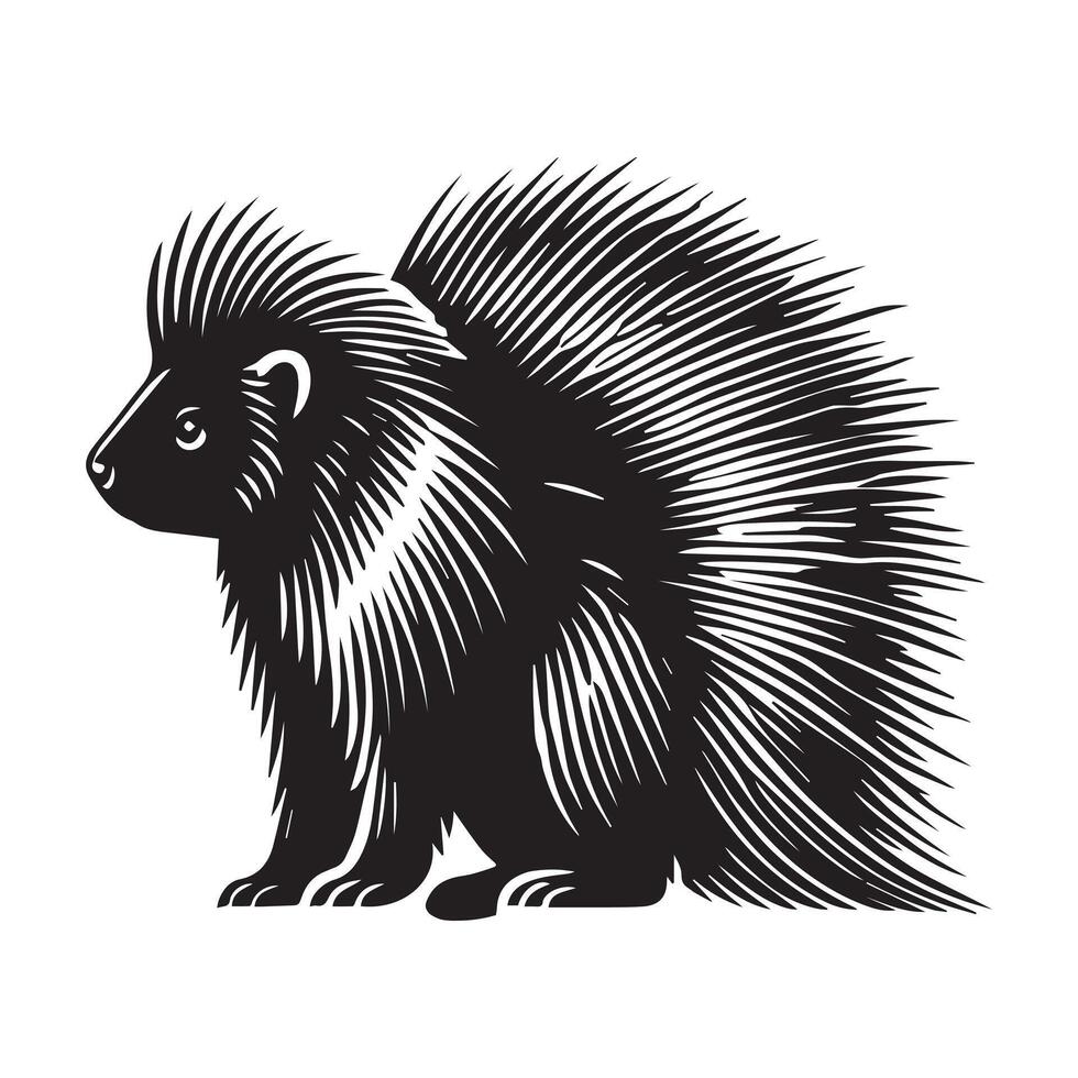 Porcupine silhouette, Porcupine Rodent Clipart, A porcupine Hunched Back illustration in black and white vector