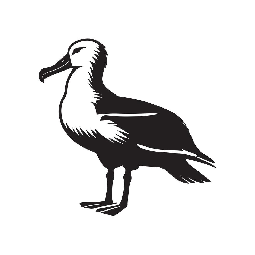 Albatross silhouette, Diomedeidae Bird Clipart, A Albatross with Wings Closed illustration in black and white vector