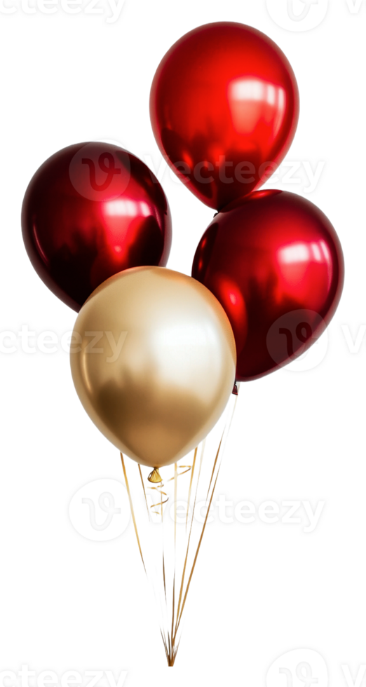 Red and gold balloons for a festive celebration, cut out - stock . png
