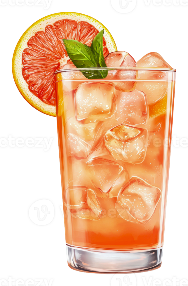 Refreshing citrus drink with ice and mint garnish, cut out - stock . png