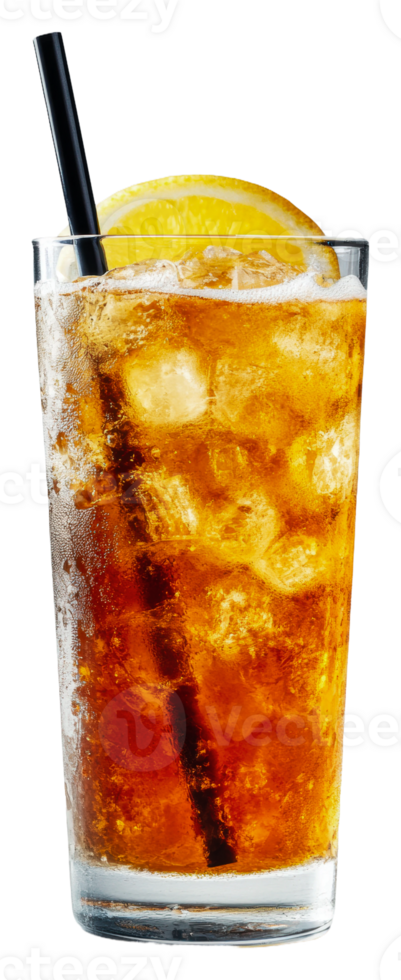 Refreshing iced tea with lemon garnish in summer, cut out - stock . png