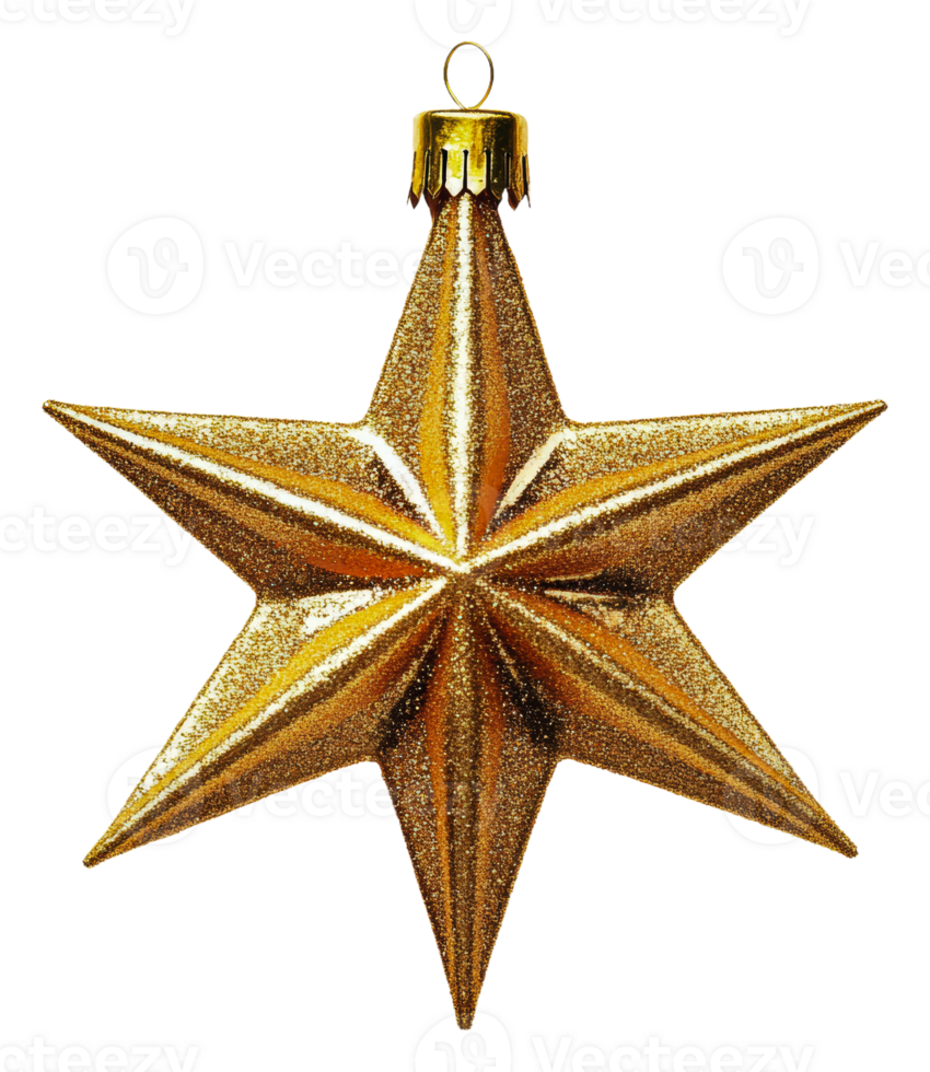 Gold glitter star ornament for holiday decor, cut out - stock . png