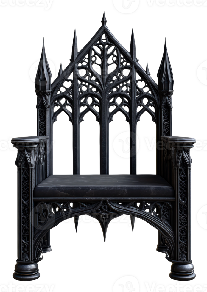 Gothic throne with intricate detailing and spires, cut out - stock . png