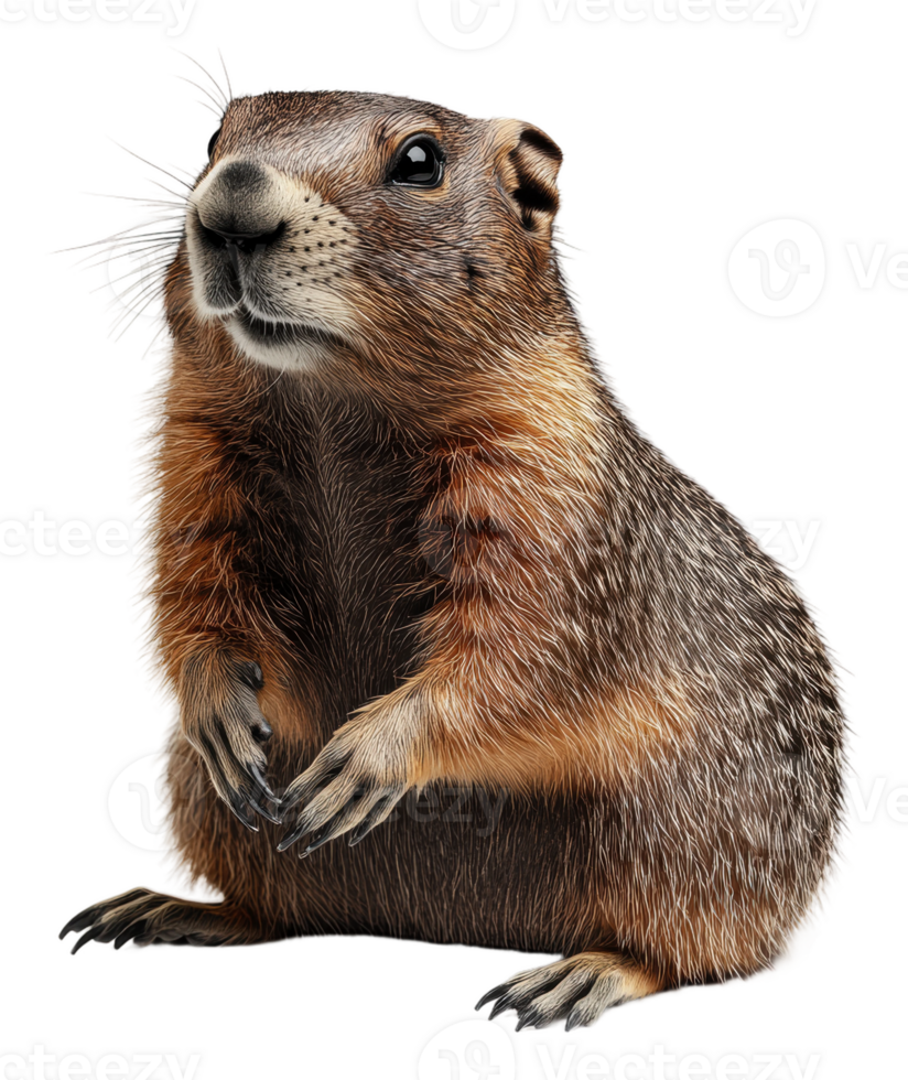 Groundhog perched with alert expression indoors, cut out - stock . png