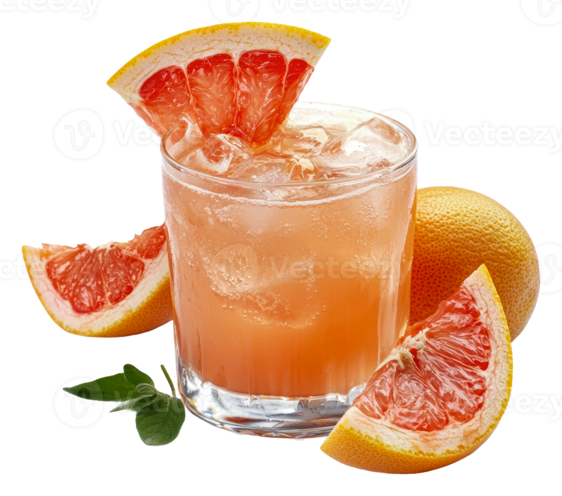 Refreshing grapefruit cocktail with slices and ice, cut out - stock . png
