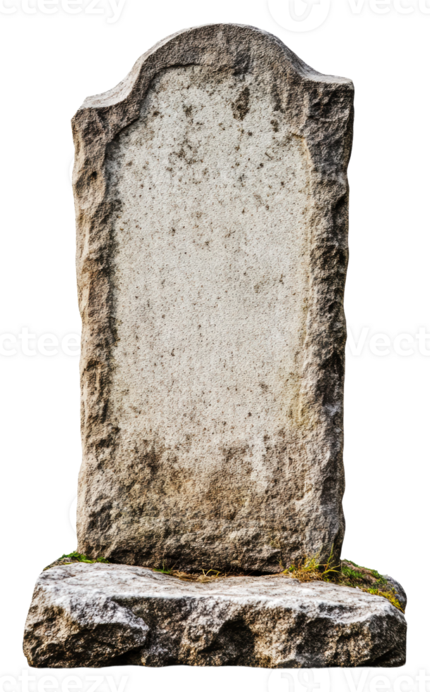 Weathered stone monument in a grassy area, cut out - stock . png