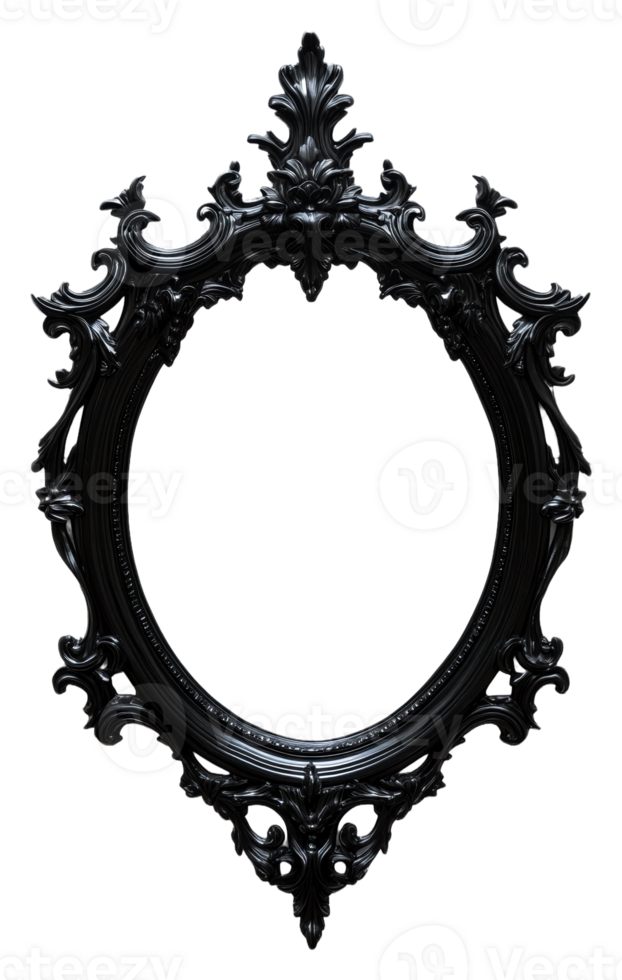 Ornate black frame with intricate design, cut out - stock . png