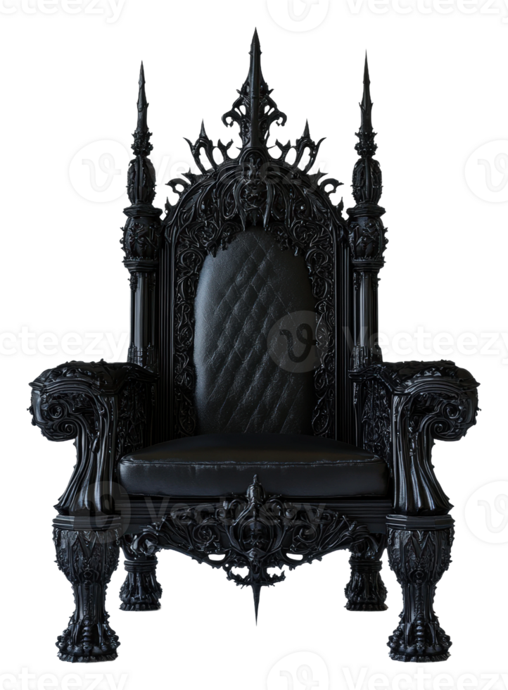 Intricate black throne with spires, cut out - stock . png