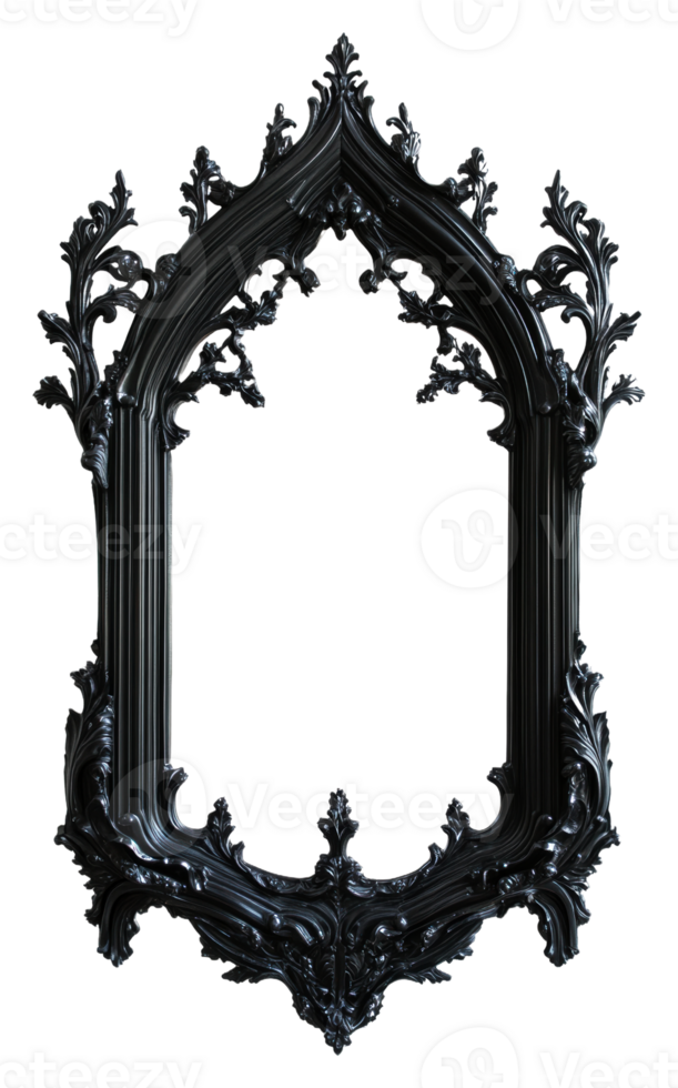 Decorative black gothic-style picture frame, cut out - stock . png