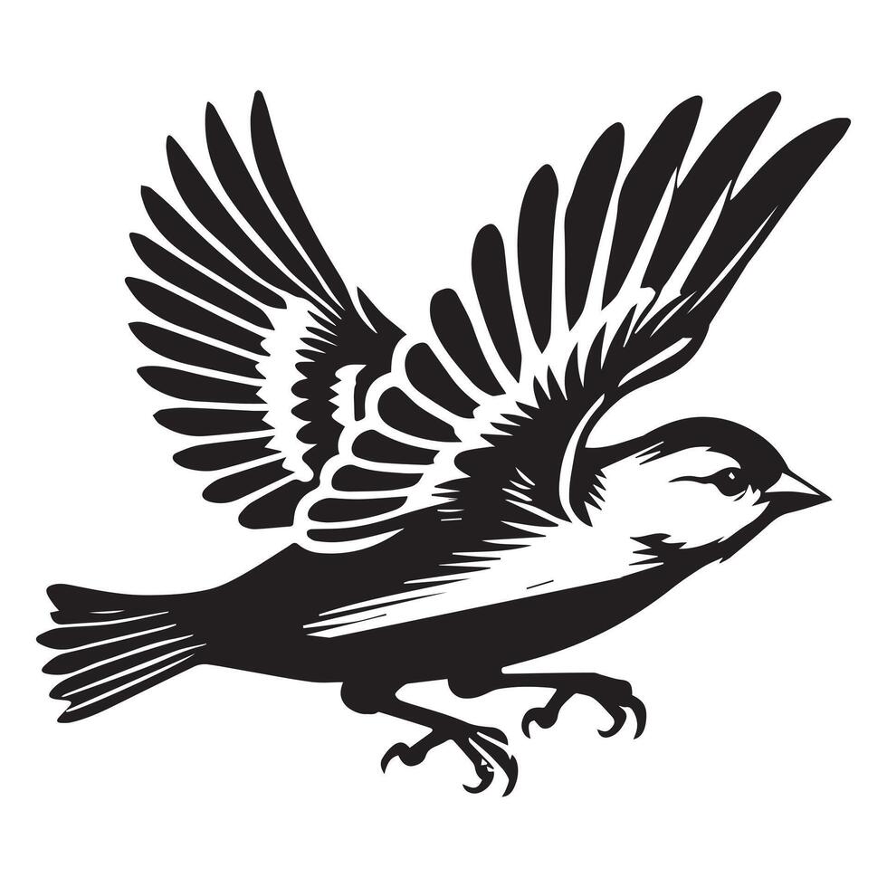 American Goldfinch silhouette, American Goldfinch taking off illustration in black and white vector