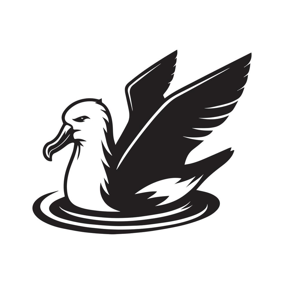 Albatross silhouette, Diomedeidae Bird Clipart, A Albatross Albatross Swimming illustration in black and white vector
