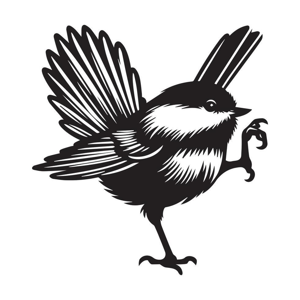 Black-capped chickadee Bird Clipart - Black-capped Chickadee Looking up illustration in black and white vector
