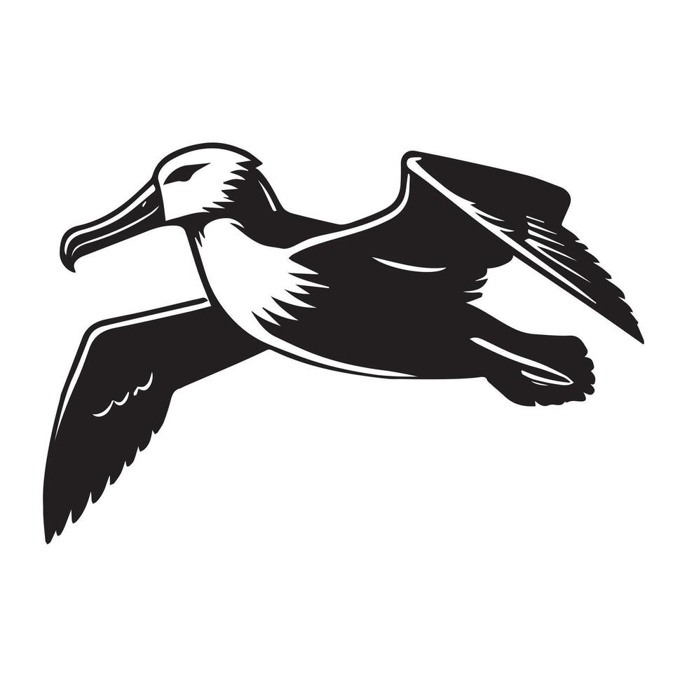 Albatross silhouette, Diomedeidae Bird Clipart, A Albatross in Profile illustration in black and white vector