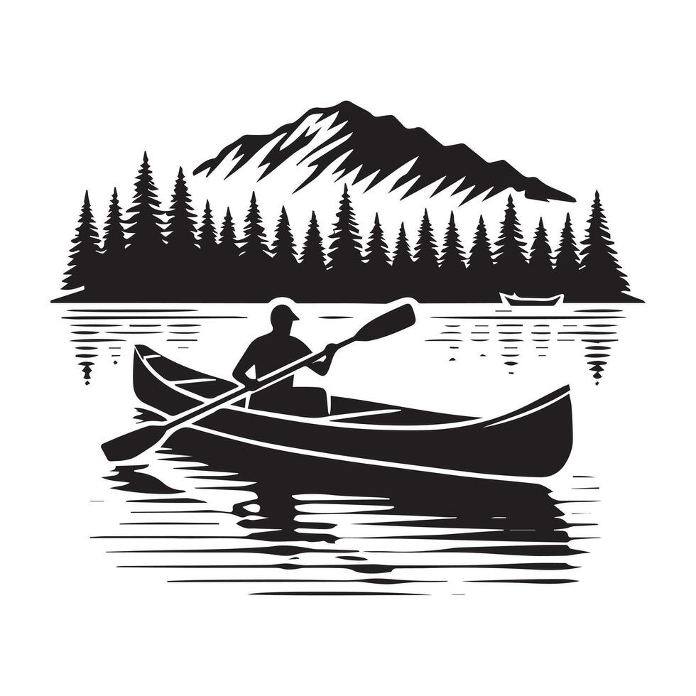 Forest Landscape illustration, Canoe on a Lake T-Shirt Design vector