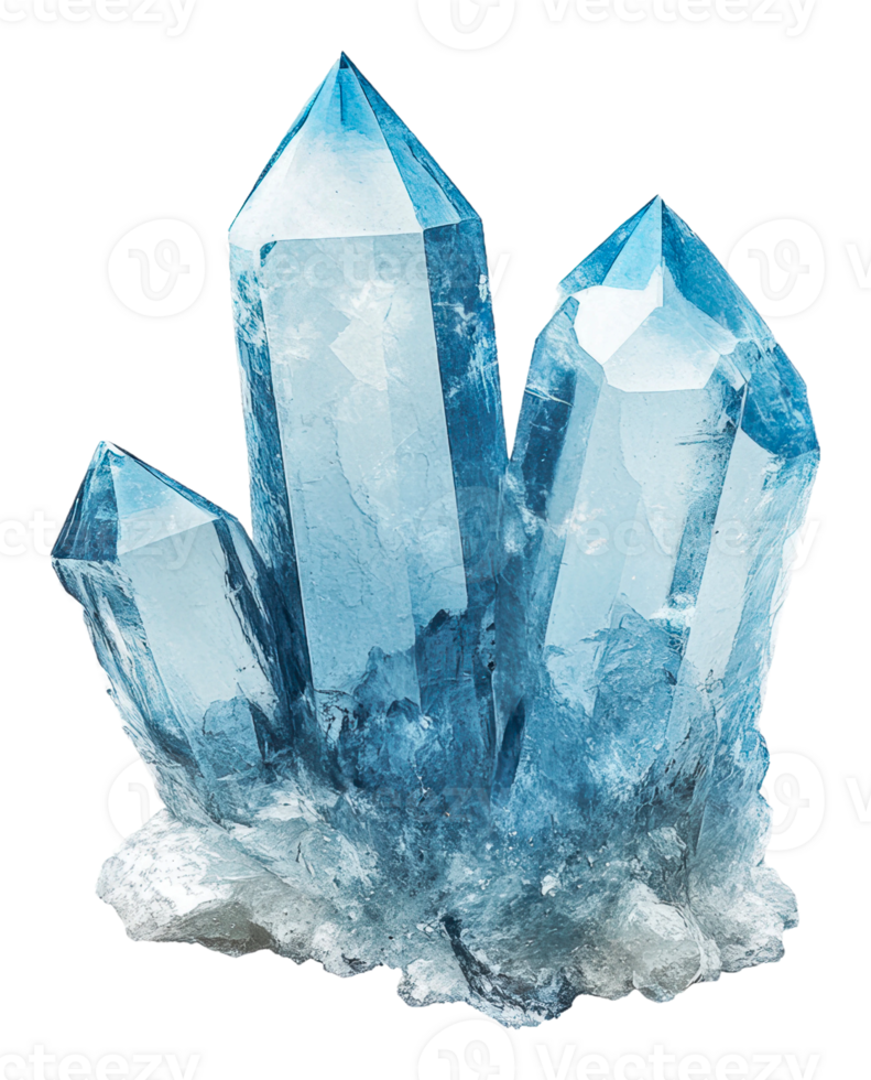 Blue crystal cluster illuminated by soft light, cut out - stock . png