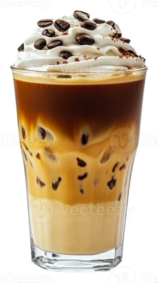 Iced coffee with whipped cream and coffee beans, cut out - stock . png