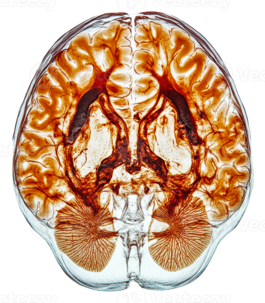 Brain scan showing vascular structure and detail, cut out - stock . png