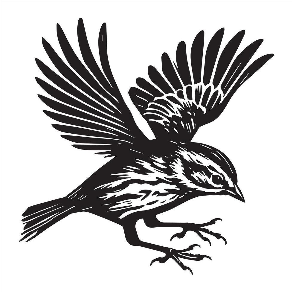 YesNo Song sparrow silhouette, Melospiza Melodia Clipart, Song Sparrow mid-dive Illustration vector