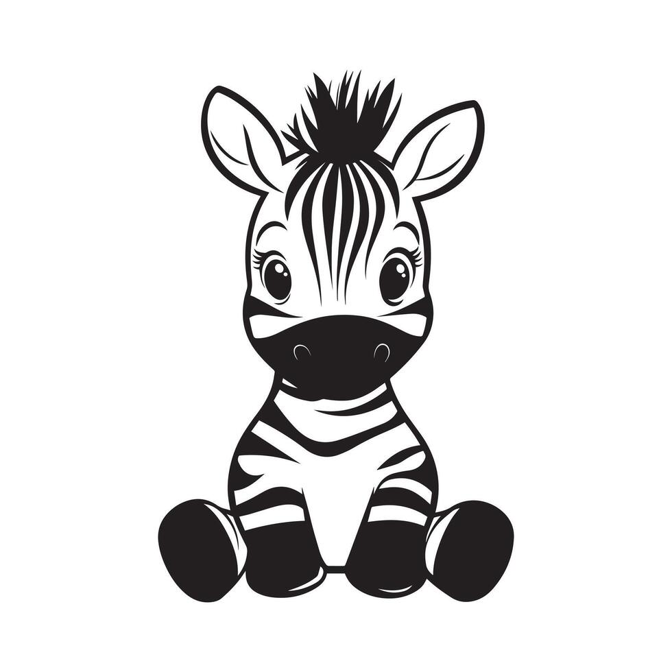 Zebra Outline Design, Zebra Clipart, Cute Baby Zebra illustration in black and white vector