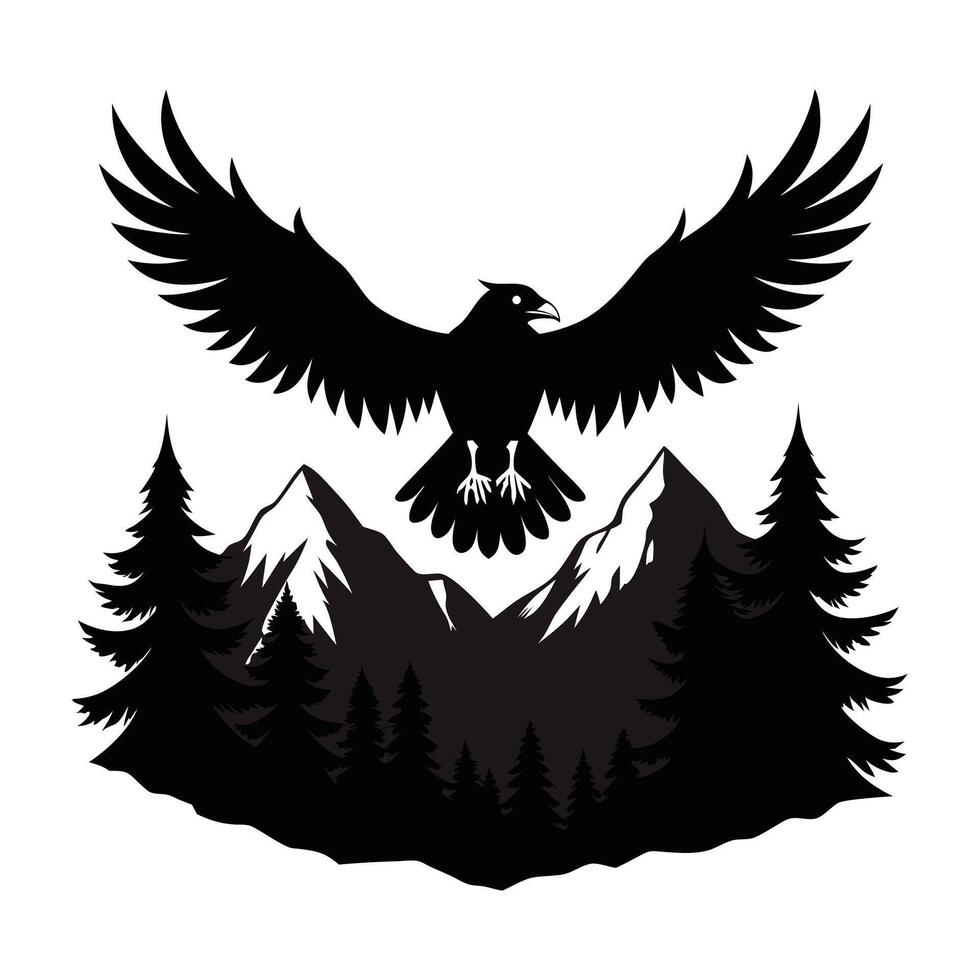 Forest Landscape illustration, Eagle in flight T-Shirt Design vector