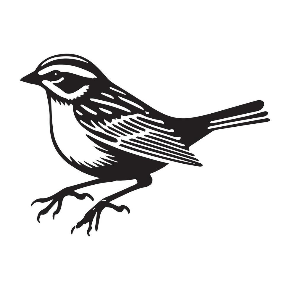 White-throated sparrow silhouette, Sparrow Bird Clipart, White-throated Sparrow standing illustration vector