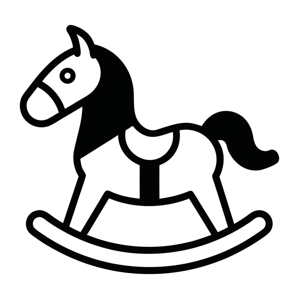 Kids Toy Clipart, A simple rocking horse Illustration in black and white vector