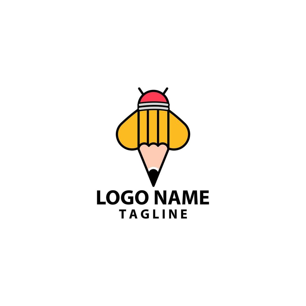 Pencil bug logo design vector