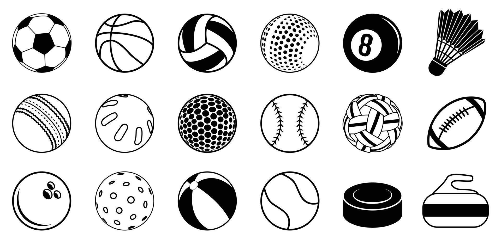 Sports ball outline silhouette set. vector