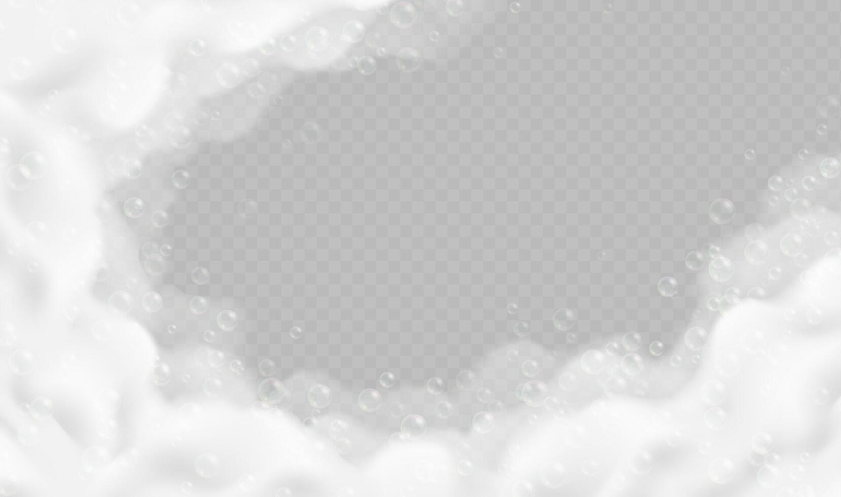 Realistic bath foam with bubbles isolated on grey background. vector