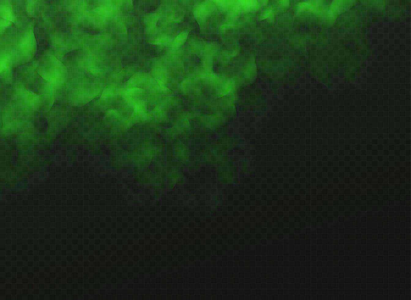 Green fog, bad smell or toxic smoke cloud isolated on dark background. vector