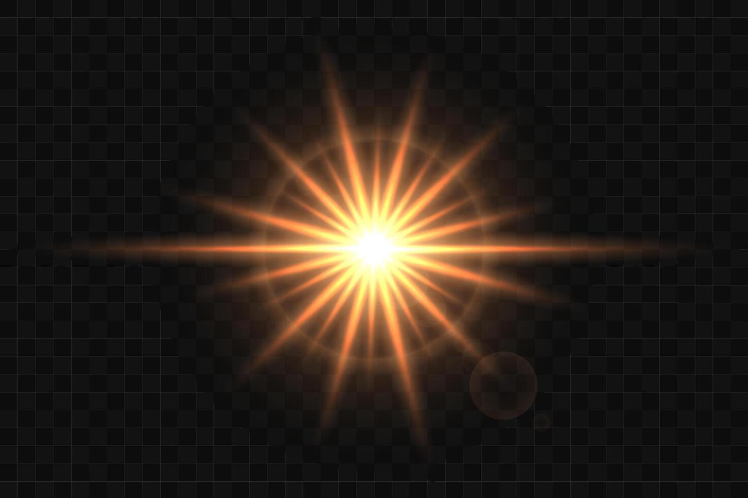 Shining sun flare isolated on dark dark background. vector