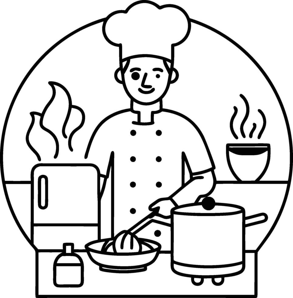 chef cooking food in kitchen illustration vector