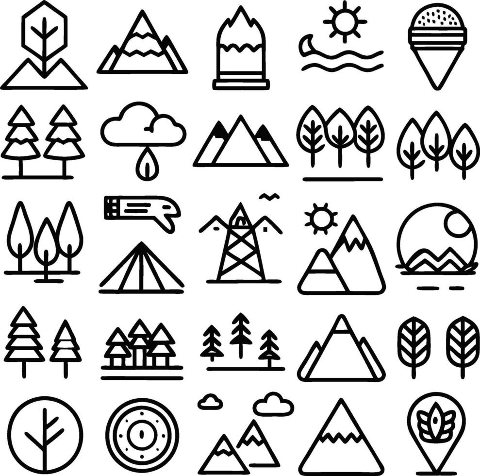 a set of black and white icons for nature vector